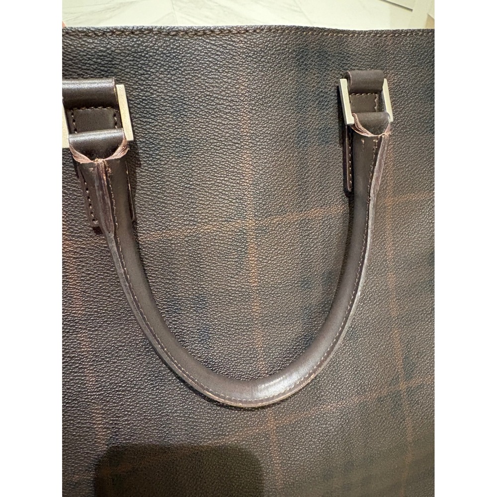 Burberry London Mens Smoked Check Tote Bag Brown Leather Trim Made in Italy - Picture 8 of 14